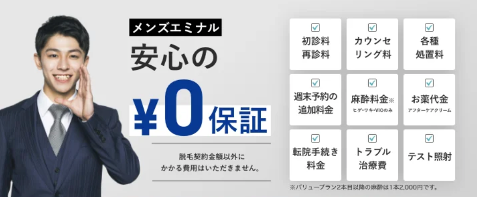 メンズエミナルの0円保証